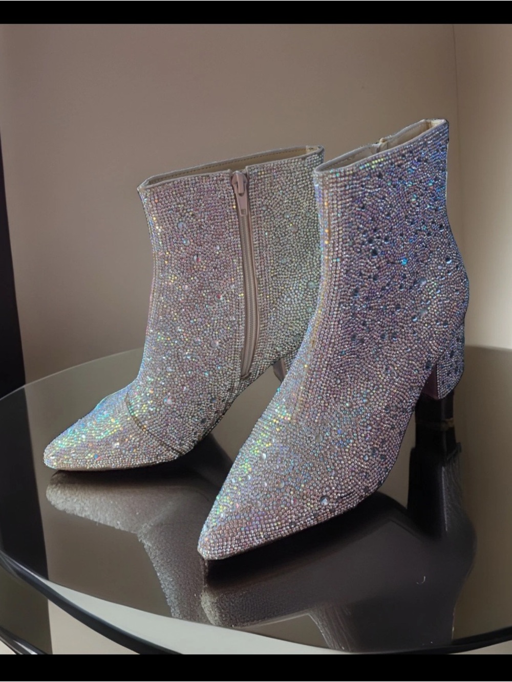 Betsey Johnson Rhinestone Embellished Pointed Toe Ankle Boots Ladies Size 8